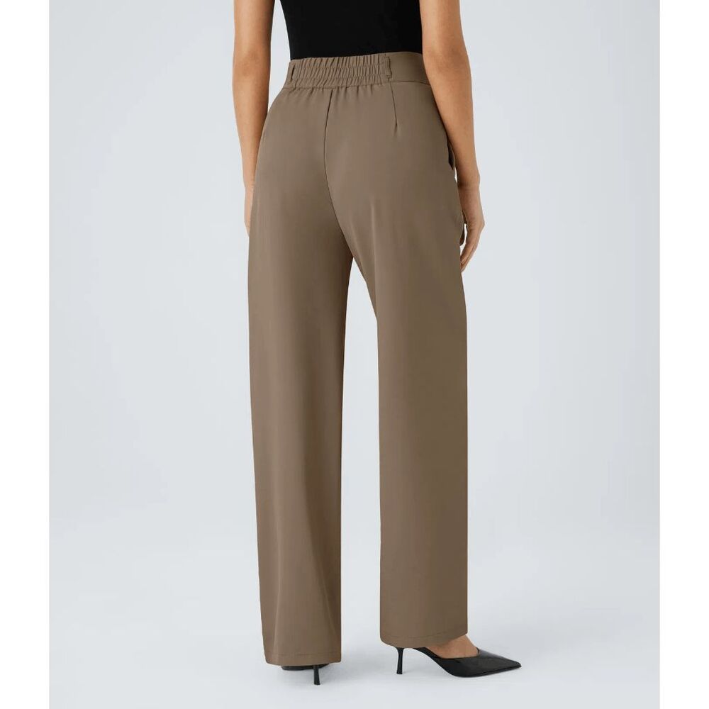 HALARA Straight-Leg Wide Pants in Taupe Brown